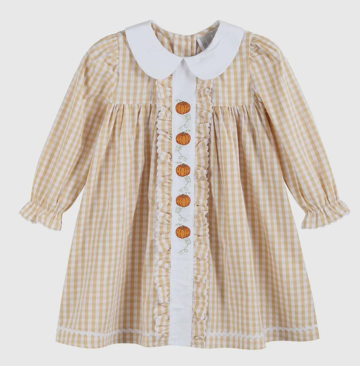 Lil Cactus Light Brown Gingham Pumpkin Vine Ruffle Dress - PRE-ORDER ONLY