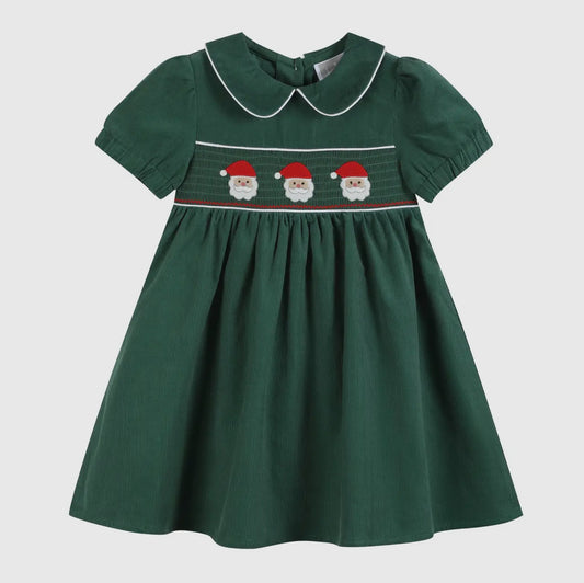 Lil Cactus Green Corduroy Smocked Santa Dress- PRE-ORDER ONLY