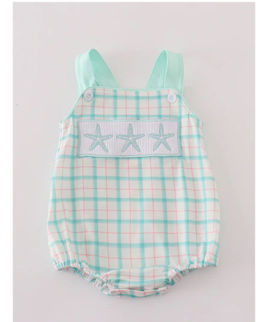 Green  Starfish Embroidery Smocked Bubble