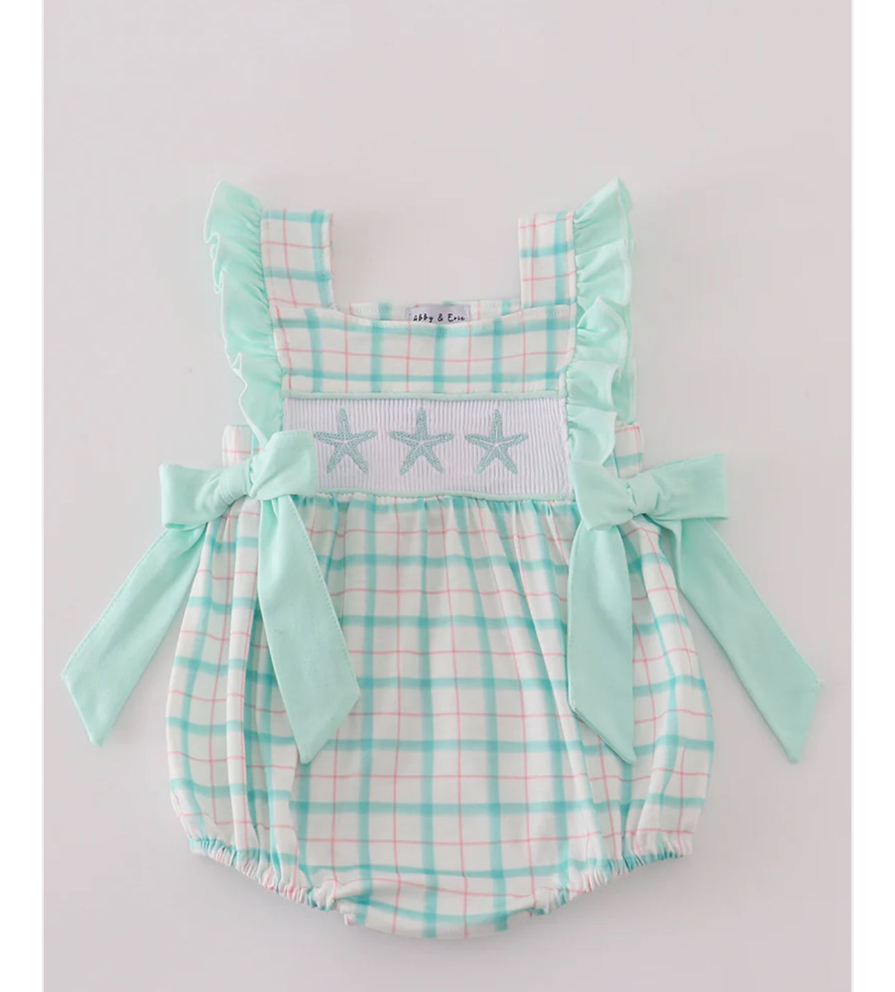 Green Starfish Embroidery Smocked Ruffle Bubble