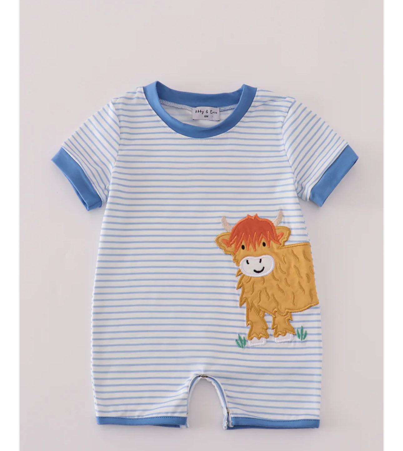 Blue Stripe Buffalo Applique Romper